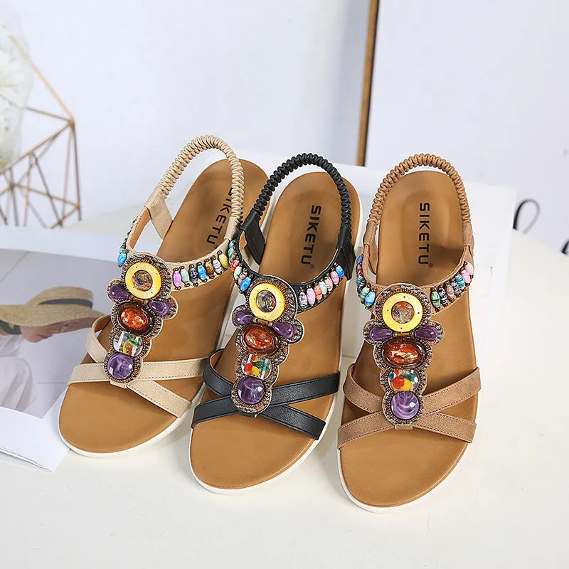 SIKETU | Open Toe Beaded Colorful Flat Sandals