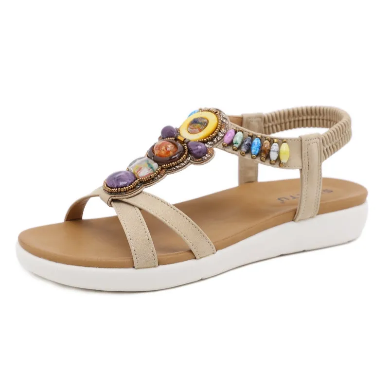 SIKETU | Open Toe Beaded Colorful Flat Sandals