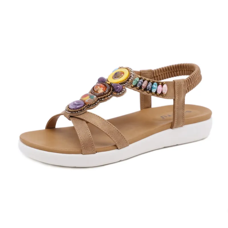SIKETU | Open Toe Beaded Colorful Flat Sandals