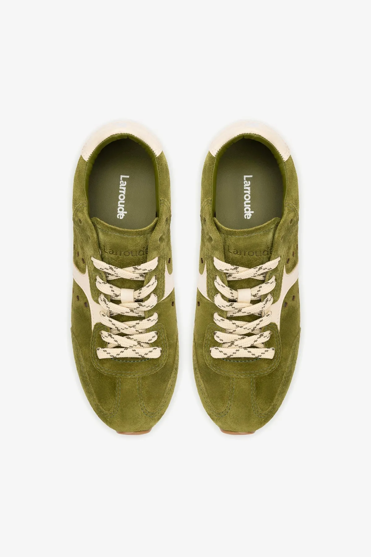 Stella Sneaker In Seaweed Suede and Ivory Leather