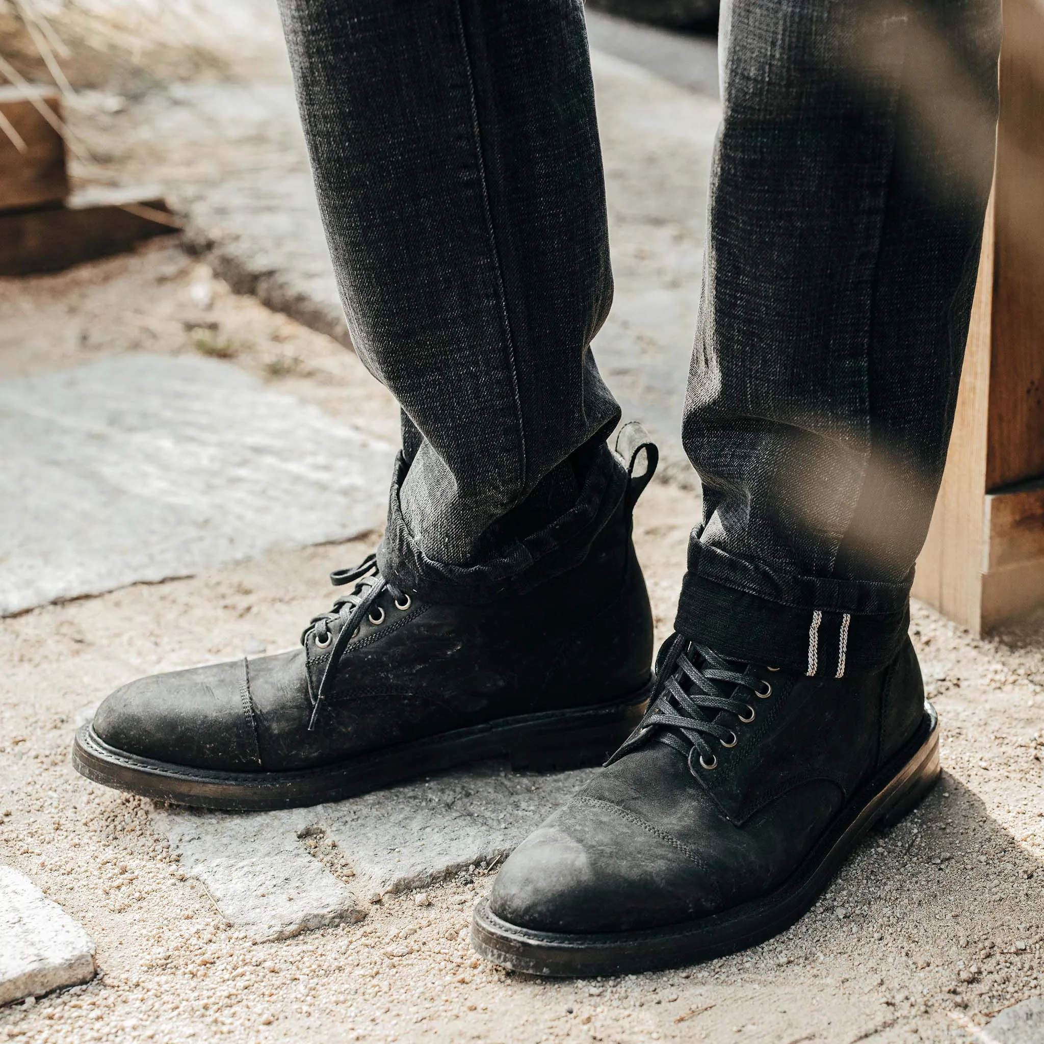 The Moto Boot in Black Weatherproof Nubuck