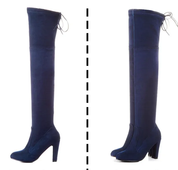 Velvet High Heels Chunky Thigh High Boots  for Women 7966