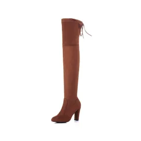 Velvet High Heels Chunky Thigh High Boots  for Women 7966