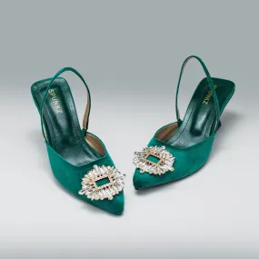 Velvet Rhinestone Slingback Heels