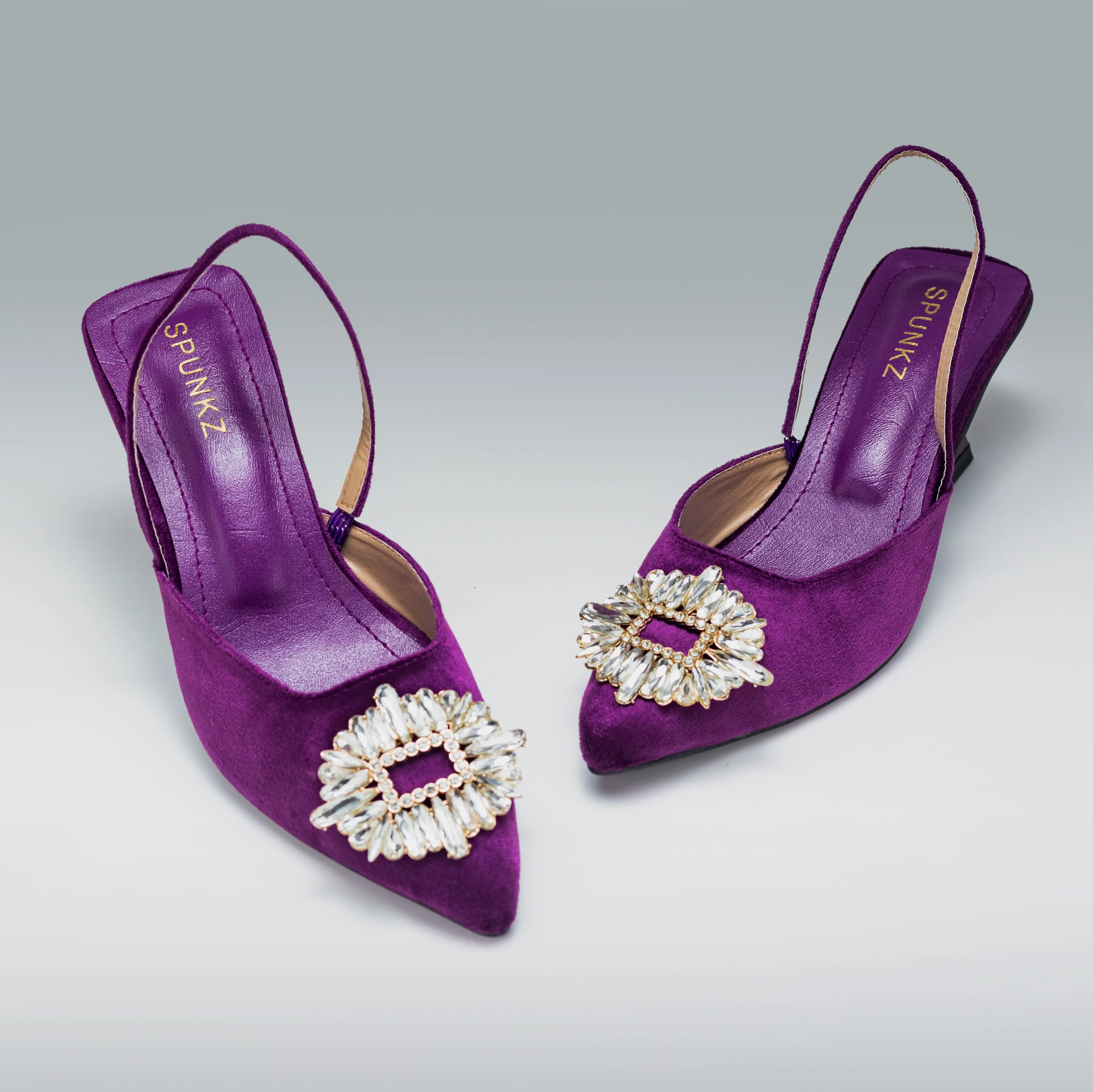 Velvet Rhinestone Slingback Heels