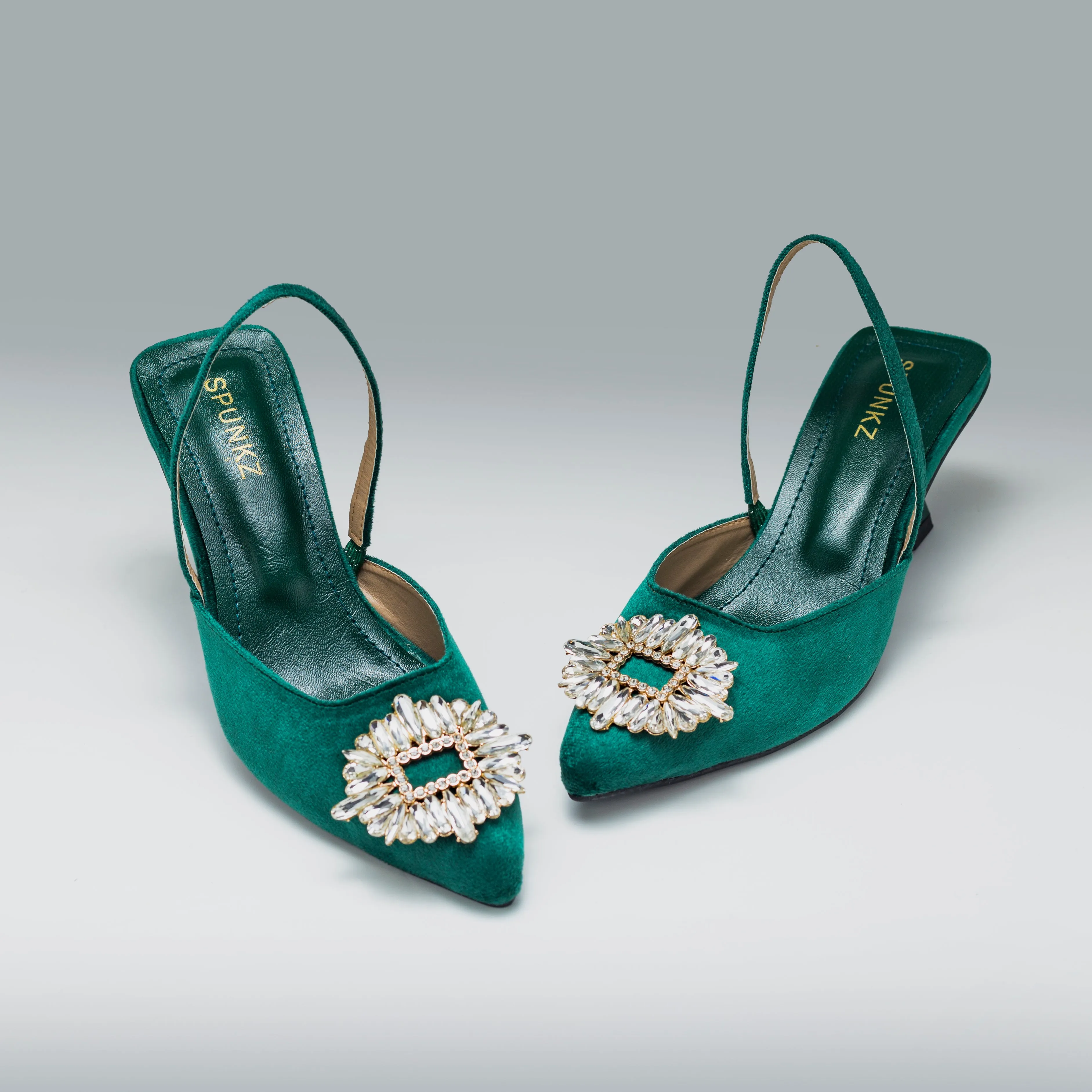 Velvet Rhinestone Slingback Heels