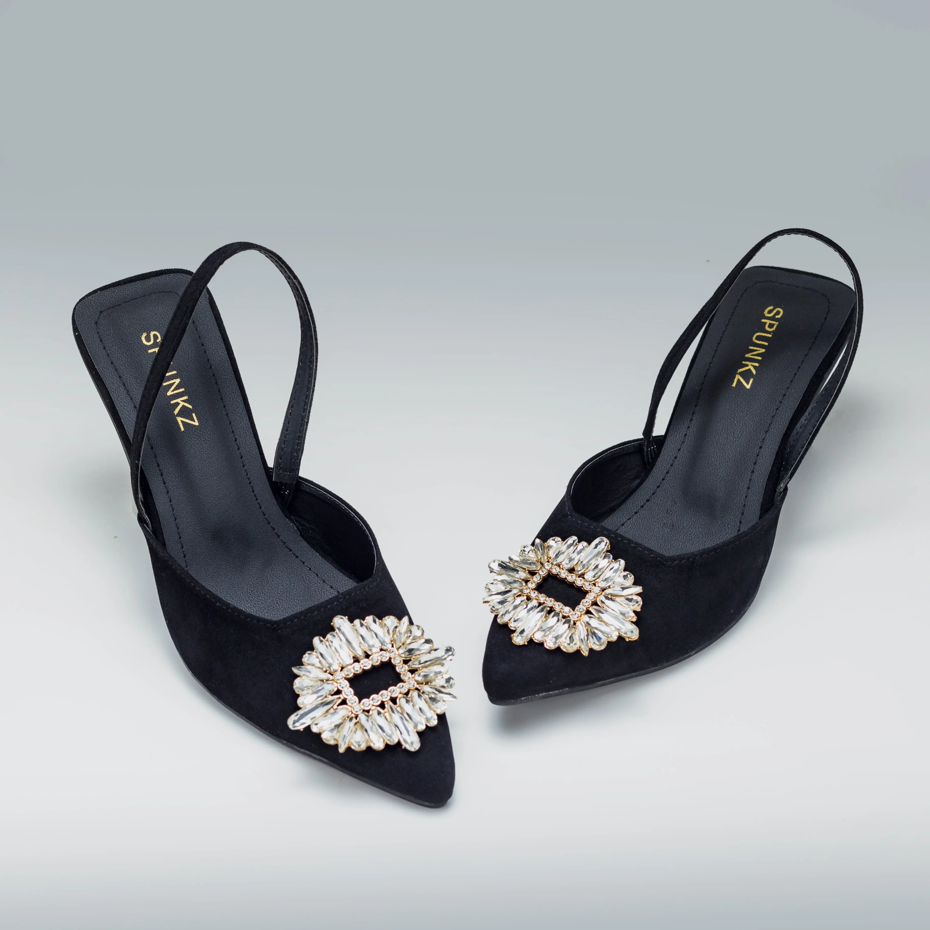 Velvet Rhinestone Slingback Heels