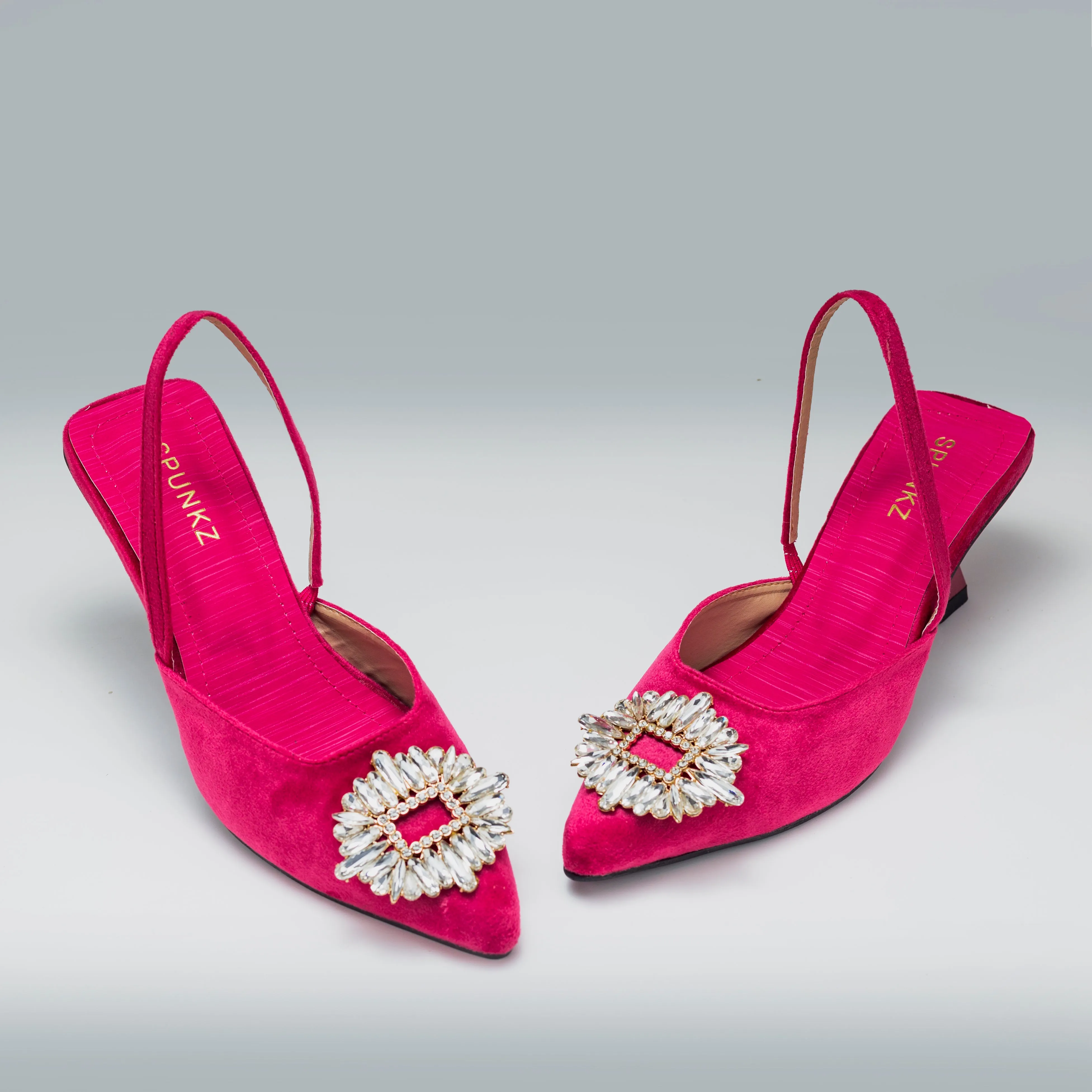 Velvet Rhinestone Slingback Heels