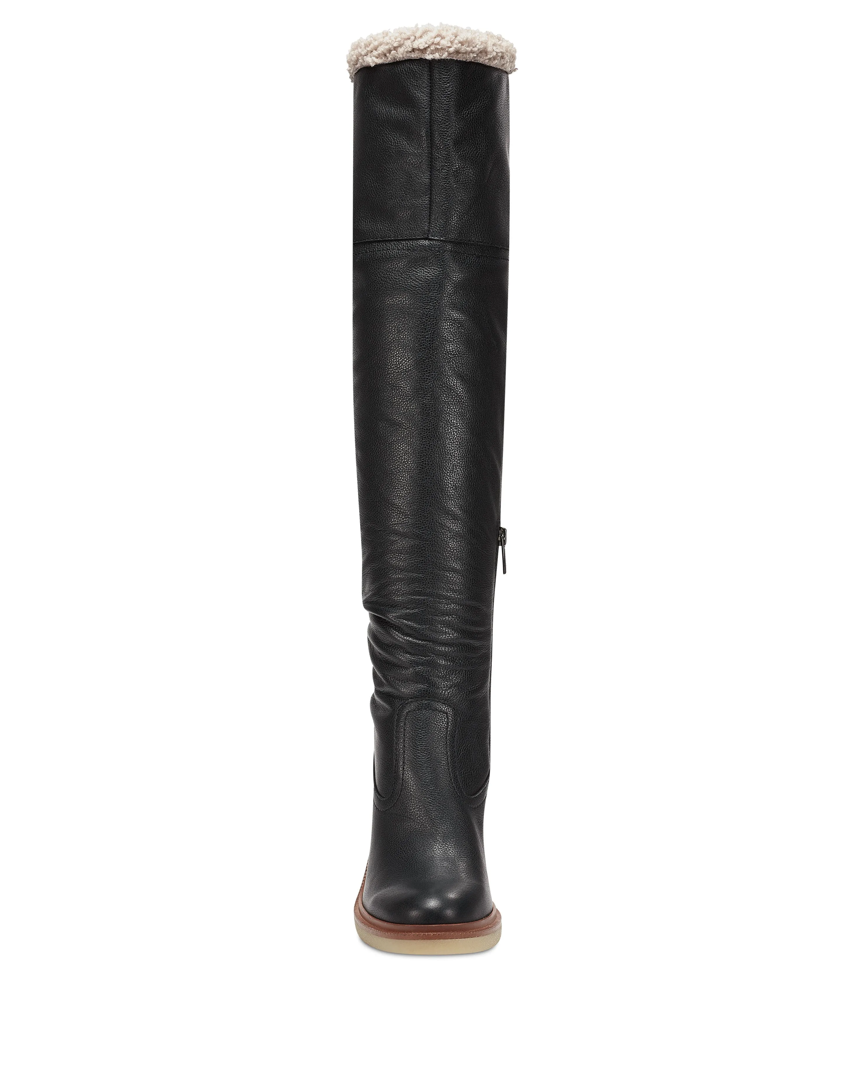 Vince Camuto Gambrel Black Taupe Pull On Rounded Toe Stacked Heel Boot