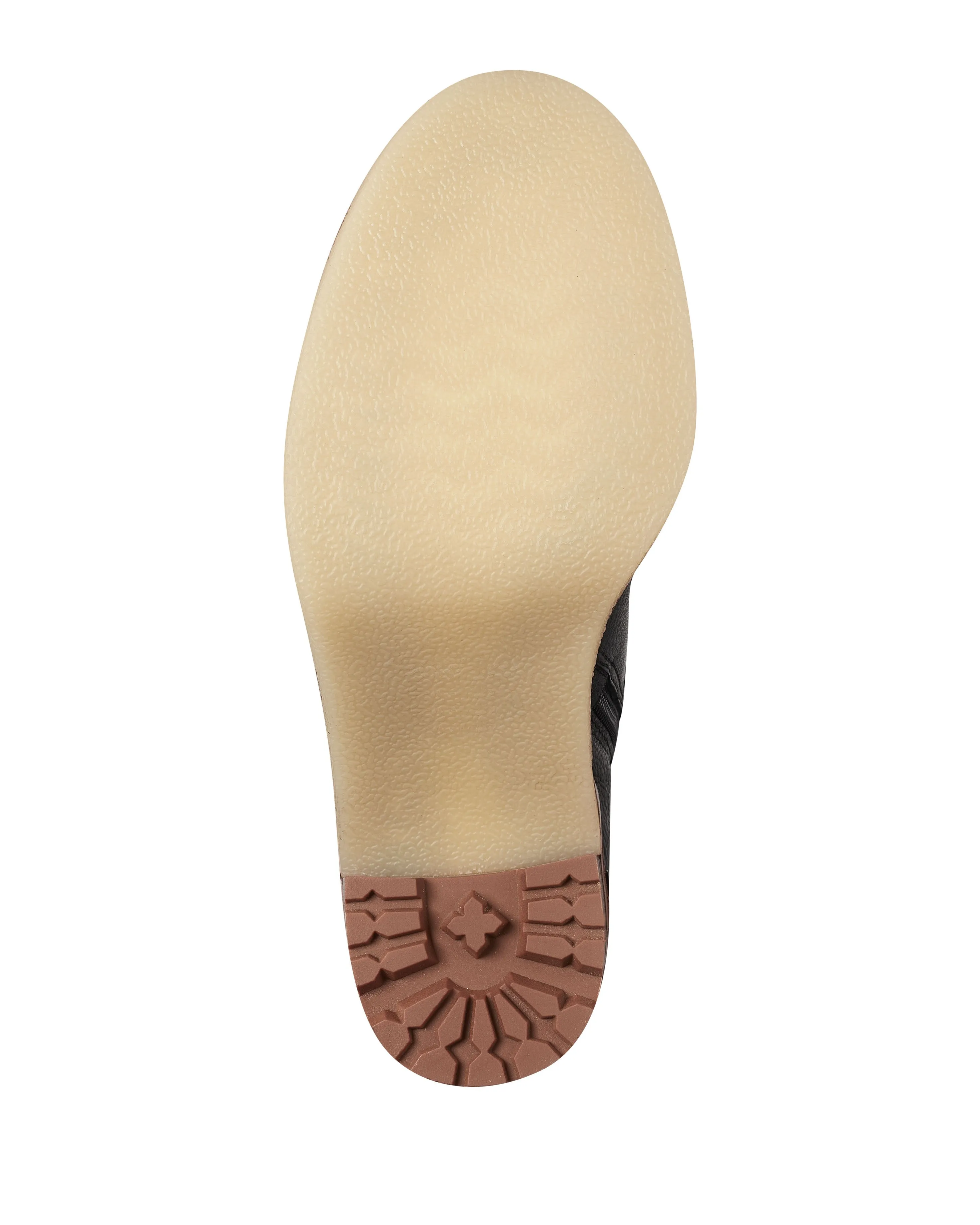 Vince Camuto Gambrel Black Taupe Pull On Rounded Toe Stacked Heel Boot